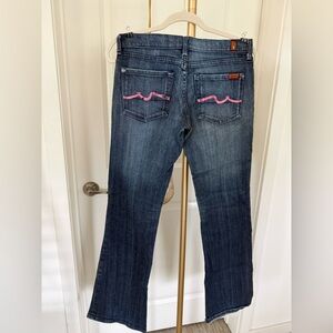 7 For All Mankind Blue Flare Jeans with Pink Accents